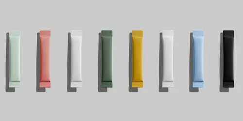 row of multicolored stick packs manufactured and packaged in the USA