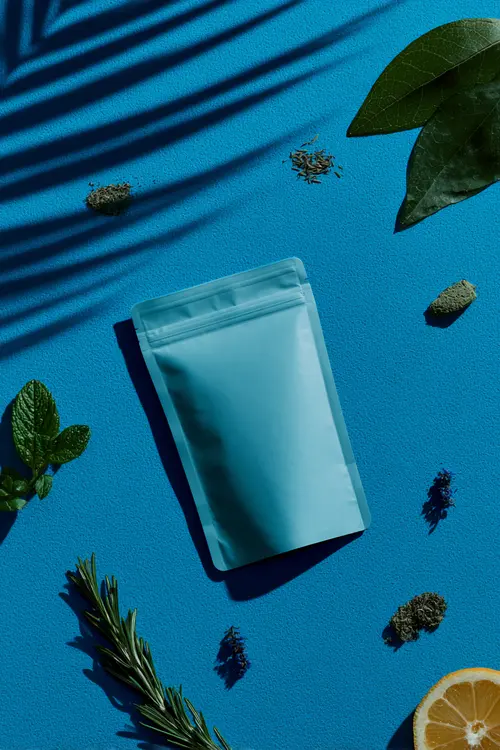 gusset pouch manufactured with custom label