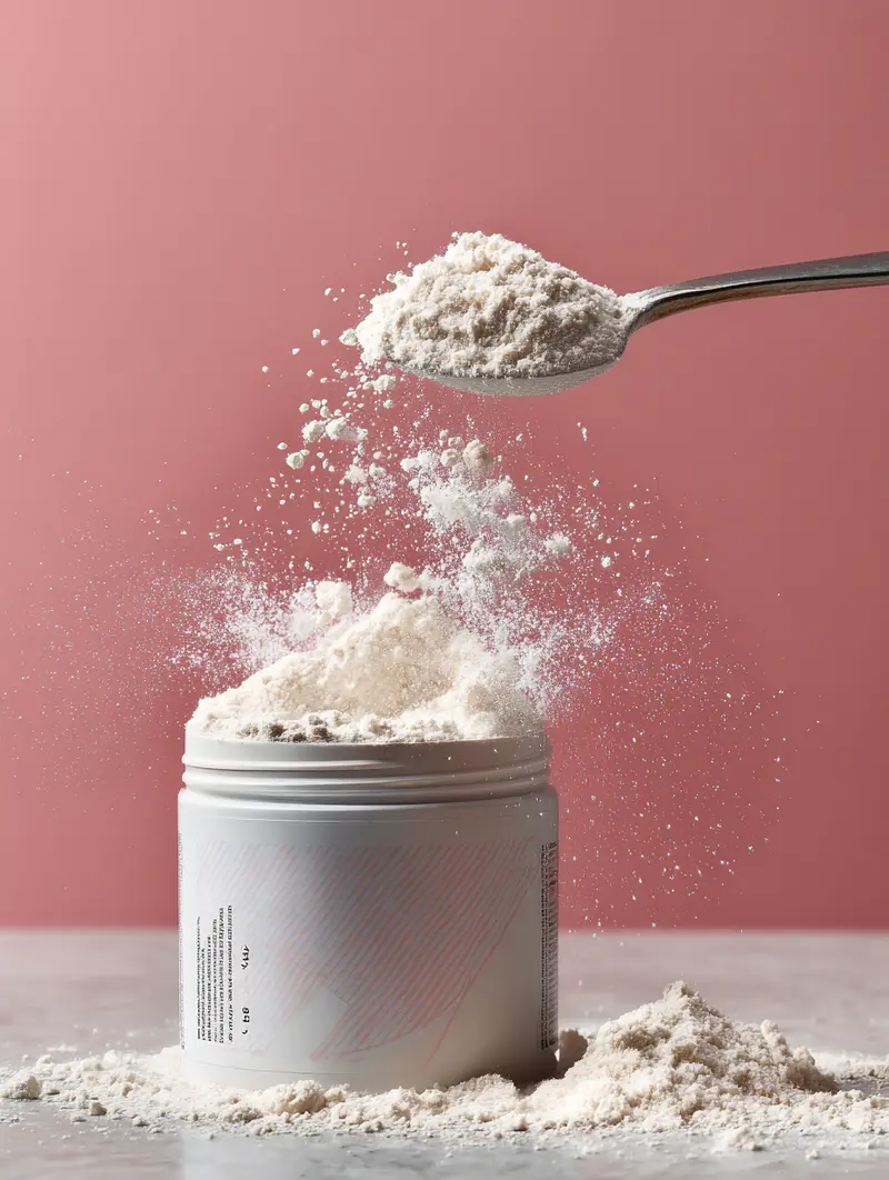 picture of someone scooping up a white label collagen powder