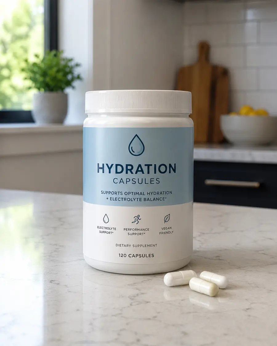 bottle of hydration capsules manufactured in the usa
